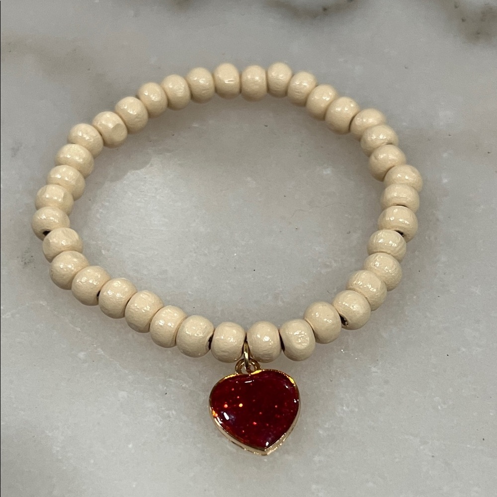 Cream Beaded Heart Charm Bracelet | Y2K Cute Girly Jewelry Coquette Aesthetic